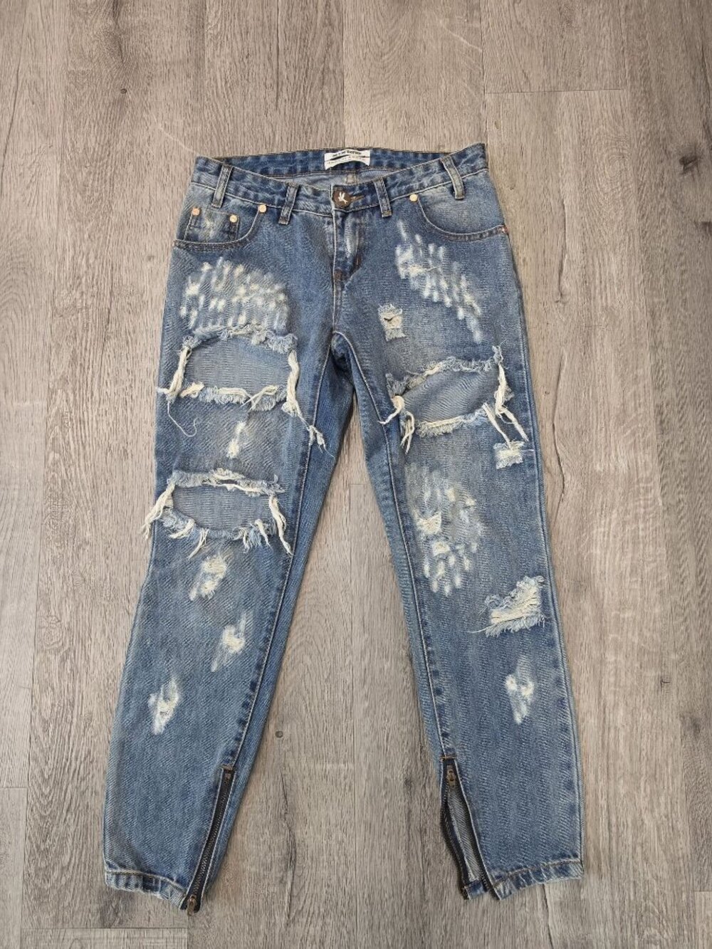 One Teaspoon Womens Distressed Blue Denim Jeans Size 24 Zippered Legs crop